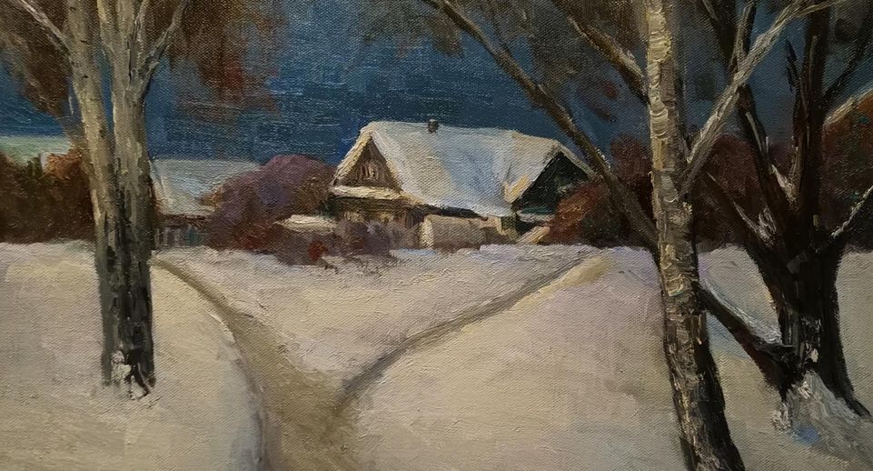 Зимний пейзаж с домиком в деревне написала жительница Истры