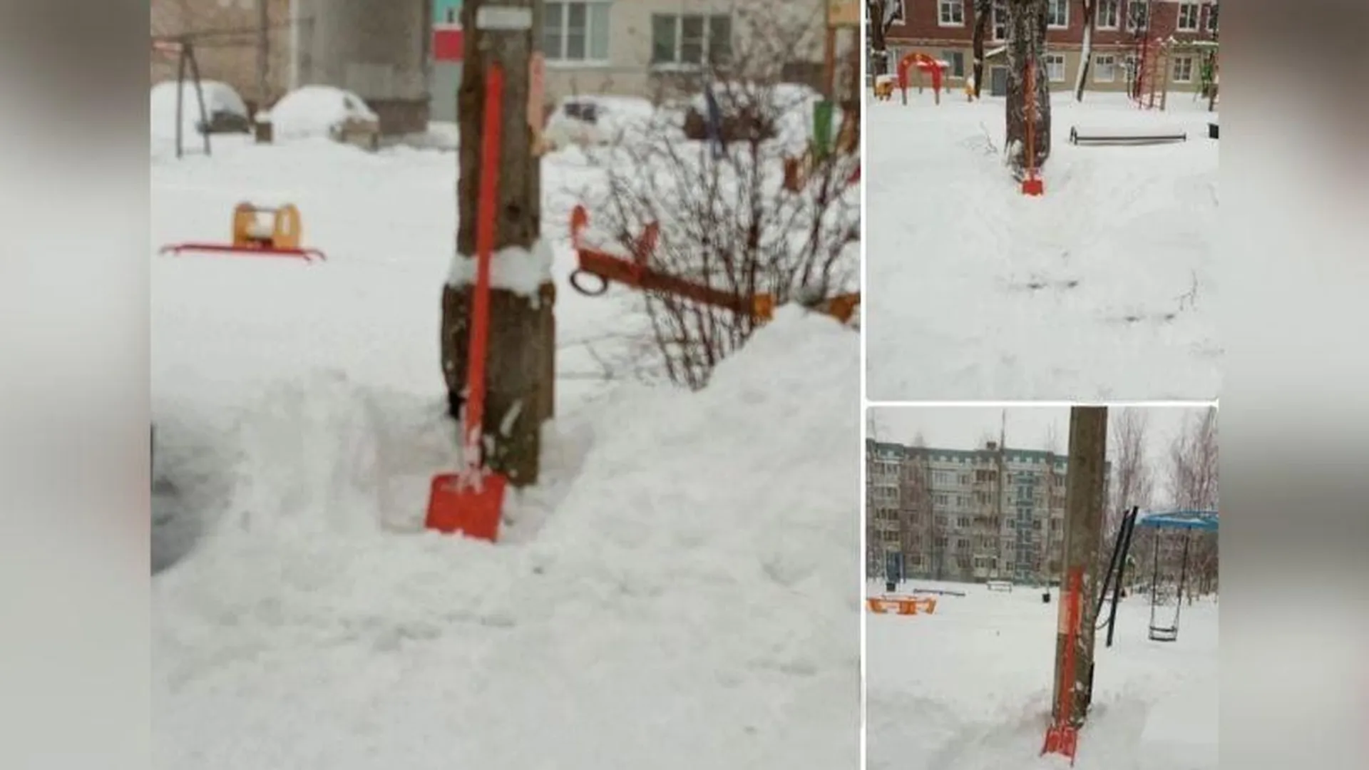 Заботливые коммунальщики расставили лопаты во дворах для жителей Высоковска