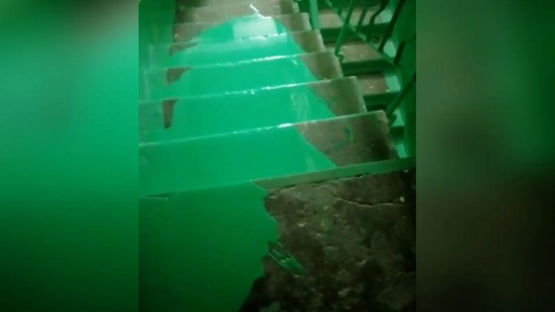 Зеленой краской изрисовали подъезд жилого дома в Протвино